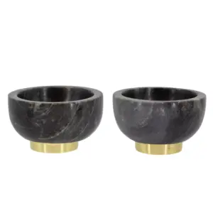 Black Marble Bowls On Stand S/2
