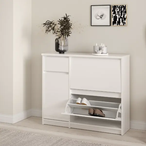Naia Shoe Cabinet - High Gloss White