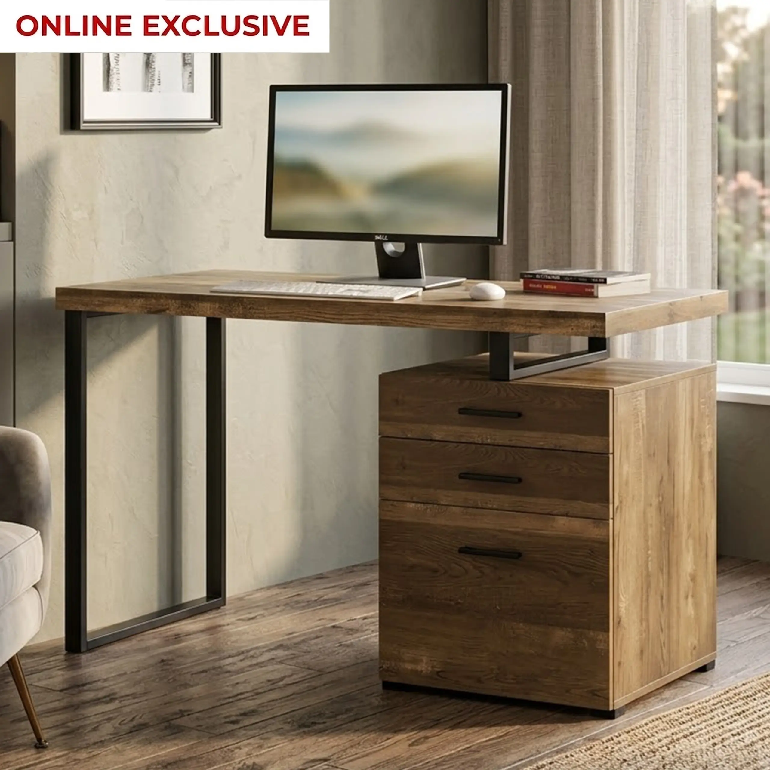 Enoro Study Desk Rustic Oak Bg United Furniture