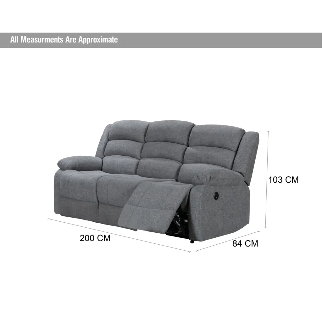 Atlantico Recliner 3seater Grey Dim United Furniture
