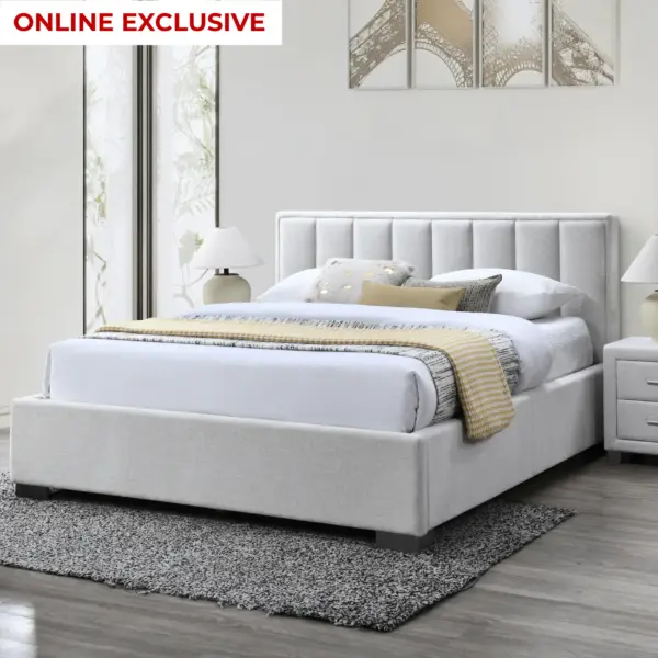 Selma King Bed (With Hydraulic Storage) - Ivory