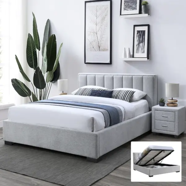 Selma King Bed (With Hydraulic Storage) - Grey