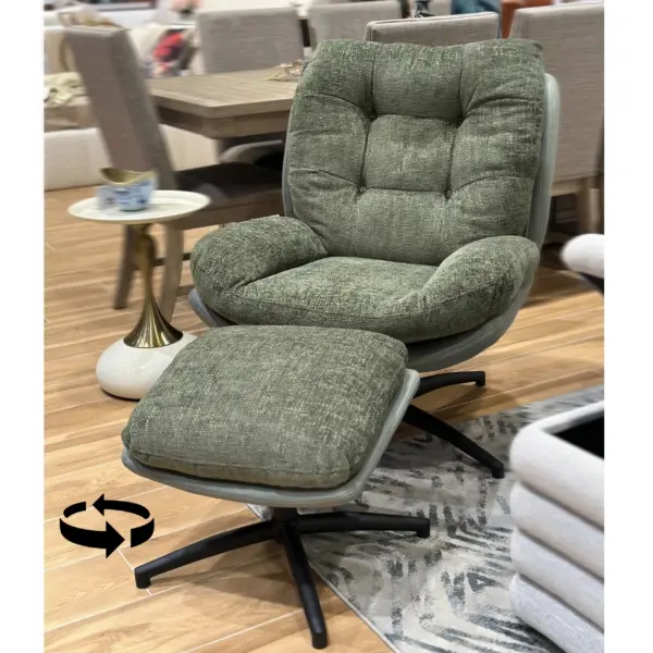 Bondi Swivel Accent Chair with Stool - Green