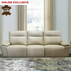 Garwe Leather 3 Seater Sofa with Power Recliner - Cream