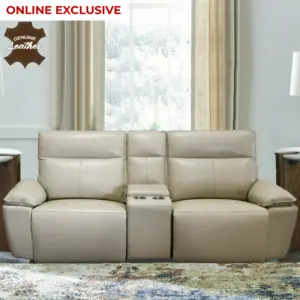 Garwe Leather 2 Seater Sofa with Power Recliner  and 1 Console - Cream