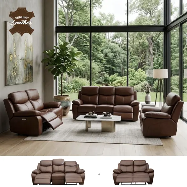 Kadoma Full Leather Power Recliner Sofa Set (3+2) - Brown