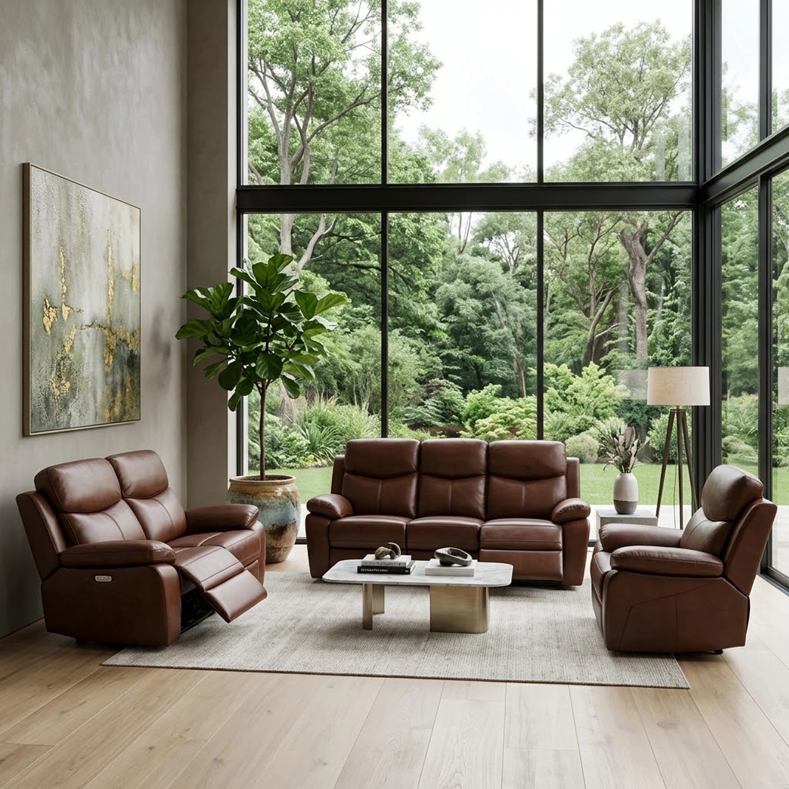 Kadoma Full Leather Power Recliner Sofa Set (3+2) - Brown Kadoma Full Leather Power Recliner Sofa Set (3+2) - Brown - Image 3