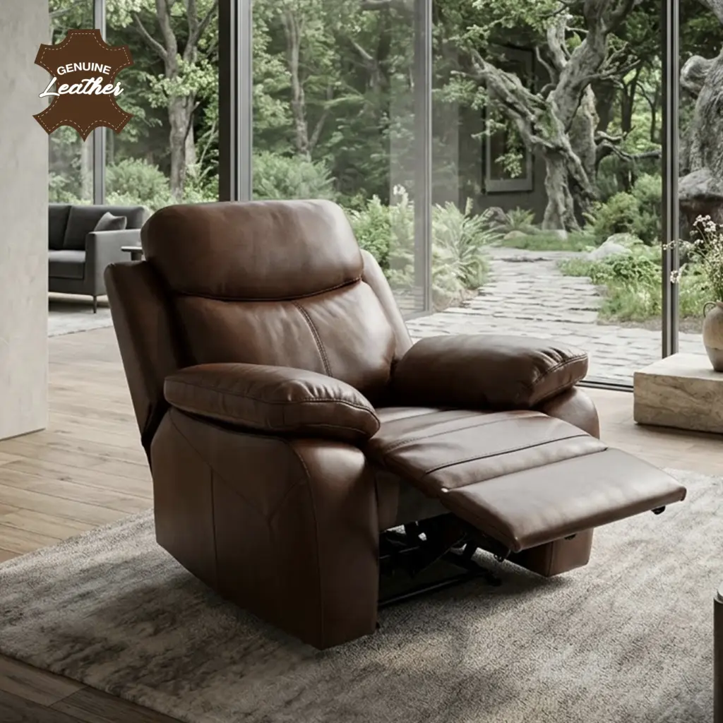 Kadoma Full Leather Single Power Recliner - Brown Kadoma Full Leather Single Power Recliner - Brown - Thumbnail Image 1