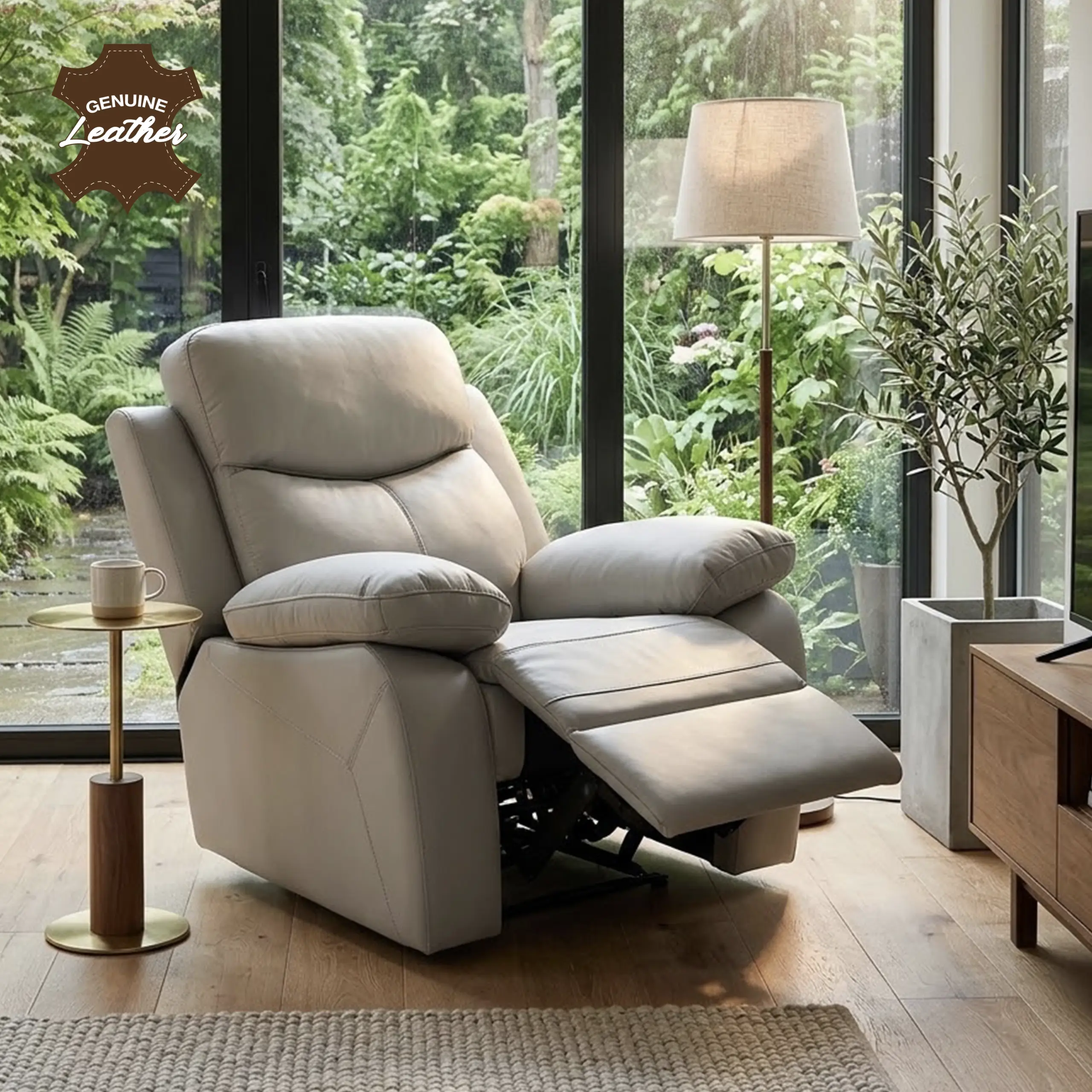 Kadoma Full Leather Single Power Recliner - Light Grey Kadoma Full Leather Single Power Recliner - Light Grey - Image 1