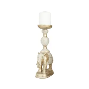 White Polystone Elephant Decorative Candle Holder 13" (28041)