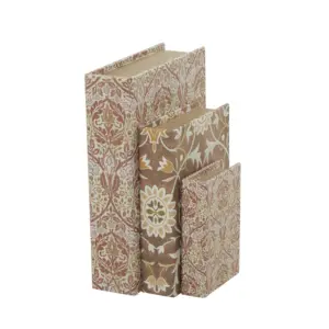 Orange Storage Book Box with Cream Floral Patterns  S/3 (32713)
