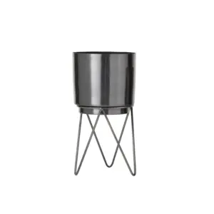 Black Metal Planter with Removable Stand 12" (34161)