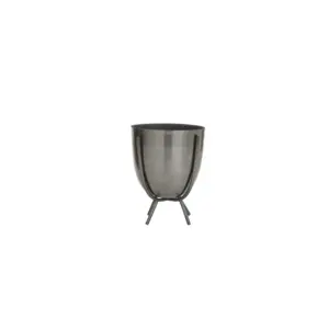 Gray Metal Small Planter with Removable Stand 4" (34164)