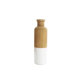 Brown Wood Colorblock Vase with White Bases  10"(36211)