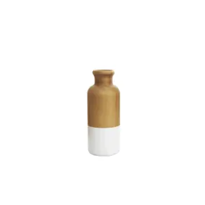 Brown Wood Colorblock Vase with White Bases  8"(36211)
