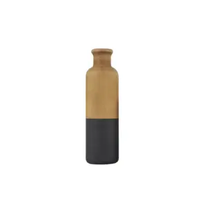 Brown Wood Vase with Black Bases  10" (36212)