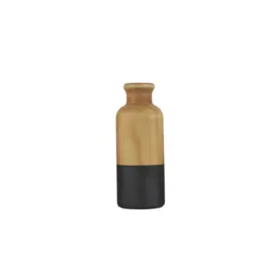 Brown Wood Vase with Black Bases 8" (36212)