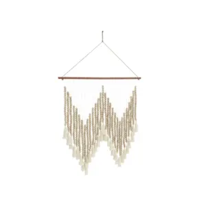 White Wood Macrame Handmade Beaded Wall Decor  (36691)