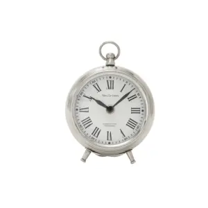 Silver Stainless Steel Metal Clock with Ring Top