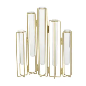 Gold Metal Foldable Vase with Clear Glass Test Tubes (97415)