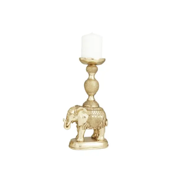 Gold Polystone Elephant Decorative Candle Holder 13" (28040)
