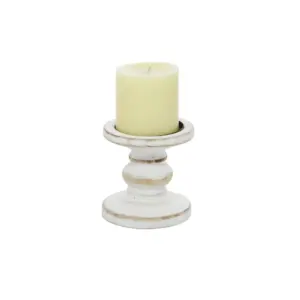 White Wood Turned Style Candle Holder  4" (91854)