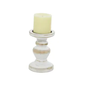 White Wood Turned Style Candle Holder  6" (91854)