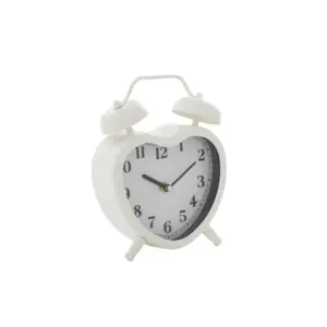 White Metal Heart Clock with Bell (90790)