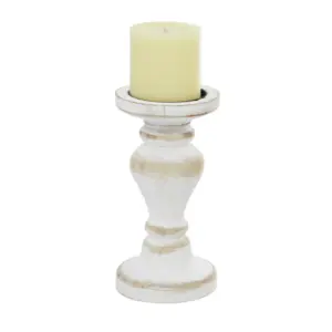 White Wood Turned Style Candle Holder  8" (91854)