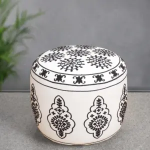 Morocco Pouf - Ivory/Charcoal