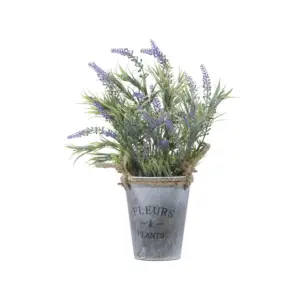 Lavender Artificial Plant  and Gray Metal Pot  (64089)