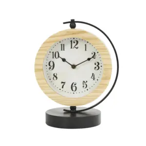 Table Clock with Curved Black Metal Stand and Base  (64936)