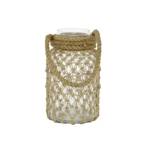 Clear Glass Decorative  Candle Lantern with Rope  Handle 12''(67187)