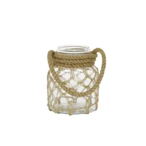 Clear Glass Candle Lantern with Rope Handle 9""(67188)