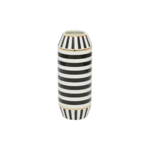 Black Ceramic Striped Vase   16" (70386)