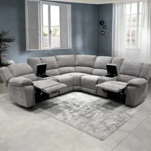 Norah Corner Sofa with Power Recliner and 2 Console - Grey