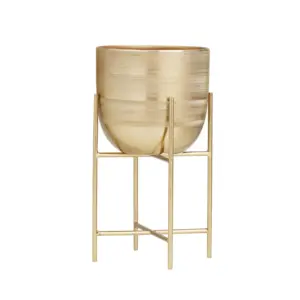 Gold Metal Planter with Removable Stand 6" (51995)