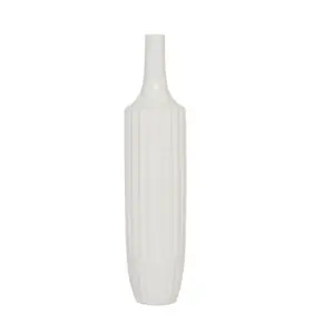 White Ceramic Stripe Texture Decorative Vase (57497)