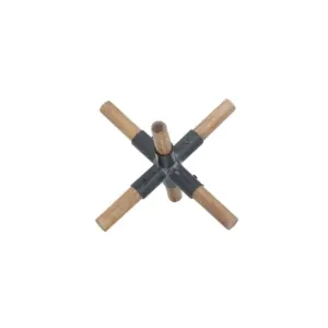 Brown Wood Jack Sculpture with Black Metal Centers 4"" (58734)