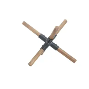 Brown Wood Jack Sculpture with Black Metal Centers 6"" (58734)