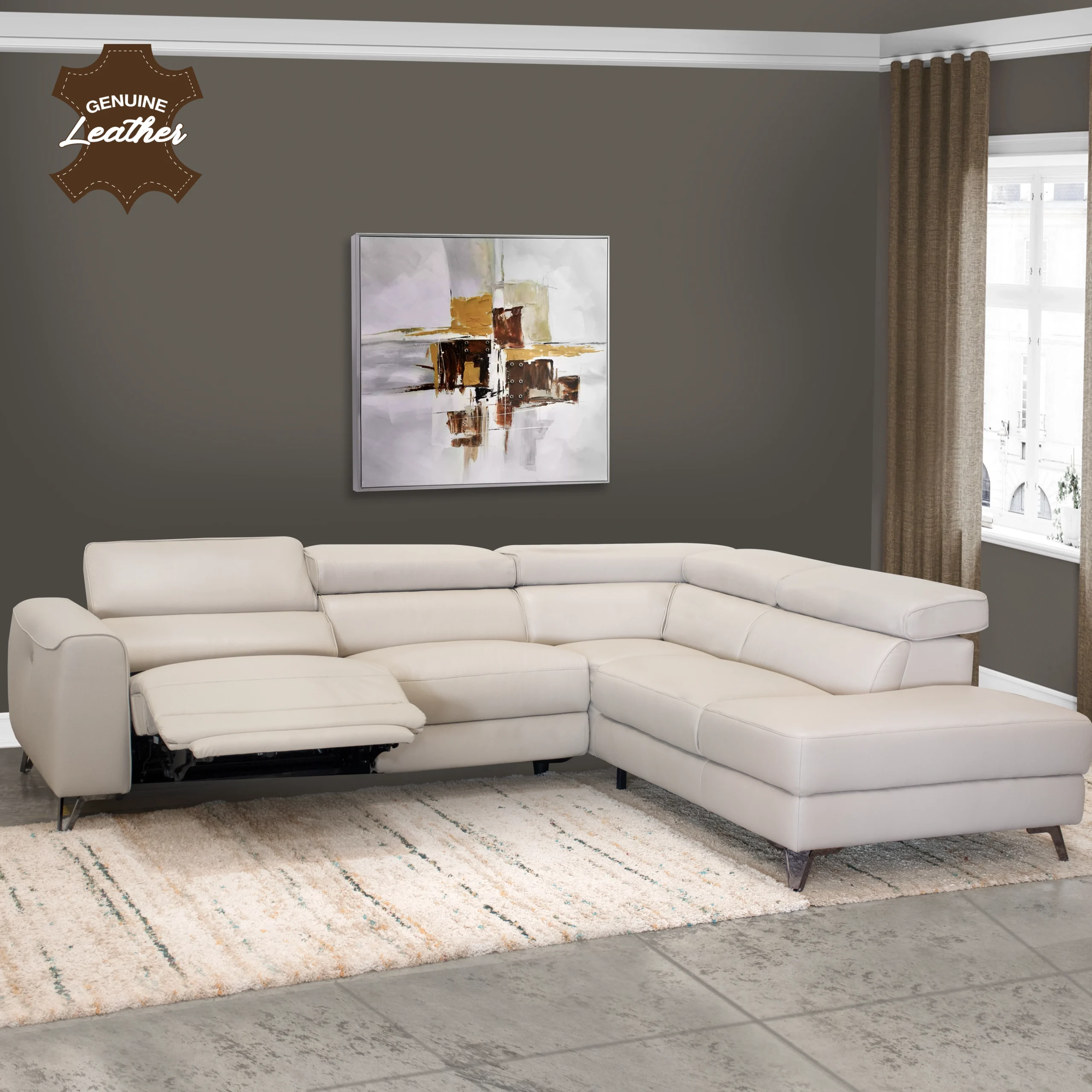 Theron Left Corner Sofa With Recliner Cream United Furniture