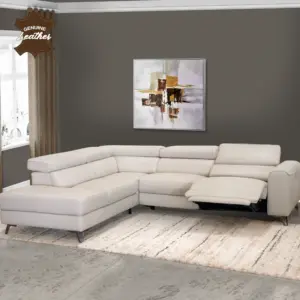 Theron Leather Right Corner Sofa with Power Recliner - Cream