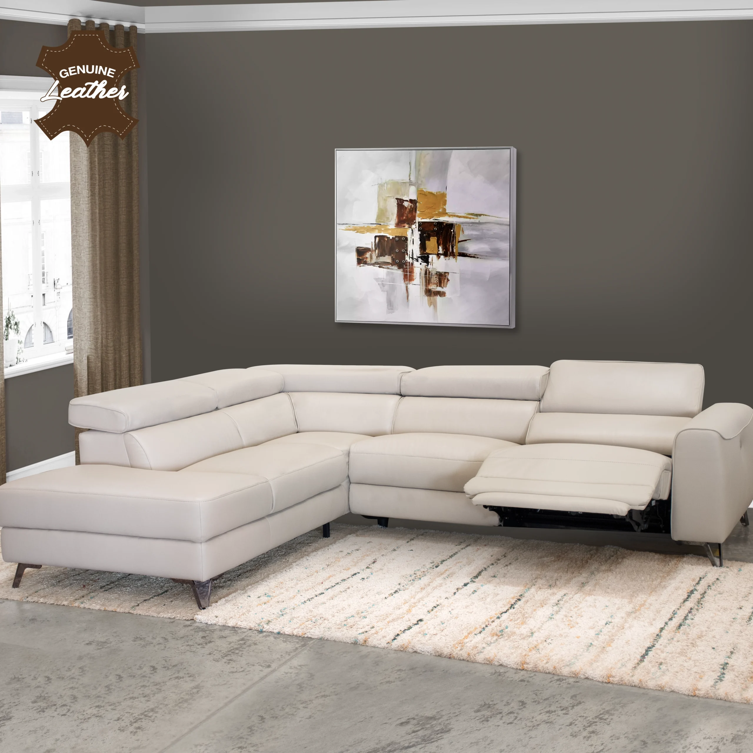 Theron Right Corner Sofa With Recliner Cream United Furniture