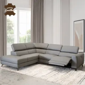 Theron Leather Right Corner Sofa with Power Recliner - Grey