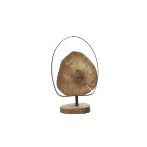 Brown Wood Abstract Handmade Live Edge Slab Sculpture with Black Metal Rings 15" (10908)
