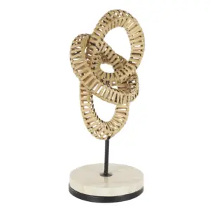 Brown Rattan Abstract Handmade Looped Sculpture with White Marble Base (13399)
