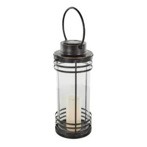Black Metal Candle Lantern with Round Circle Lines (13675)