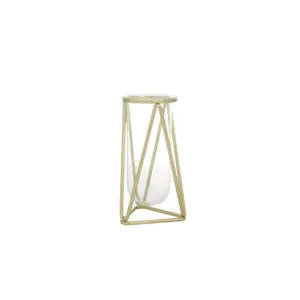 Gold Glass Tube Decorative Vase with Metal Stand 9" (58739)