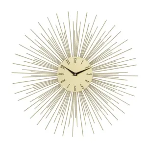Gold Metal Starburst Decorative Wall Clock with Black Accents (63616)