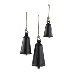 Cow Bells with Jute Hanging Rope S/3 (78144)- Black